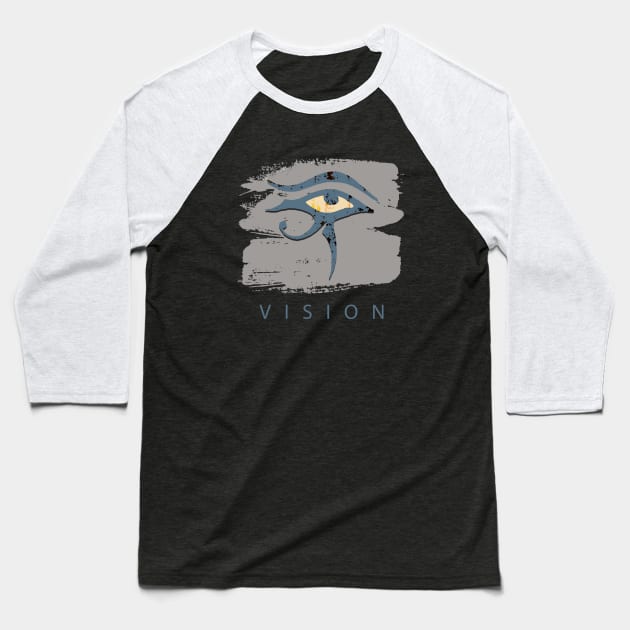 Eye of Horus - Vision Grey & Blue Baseball T-Shirt by Whites Designs